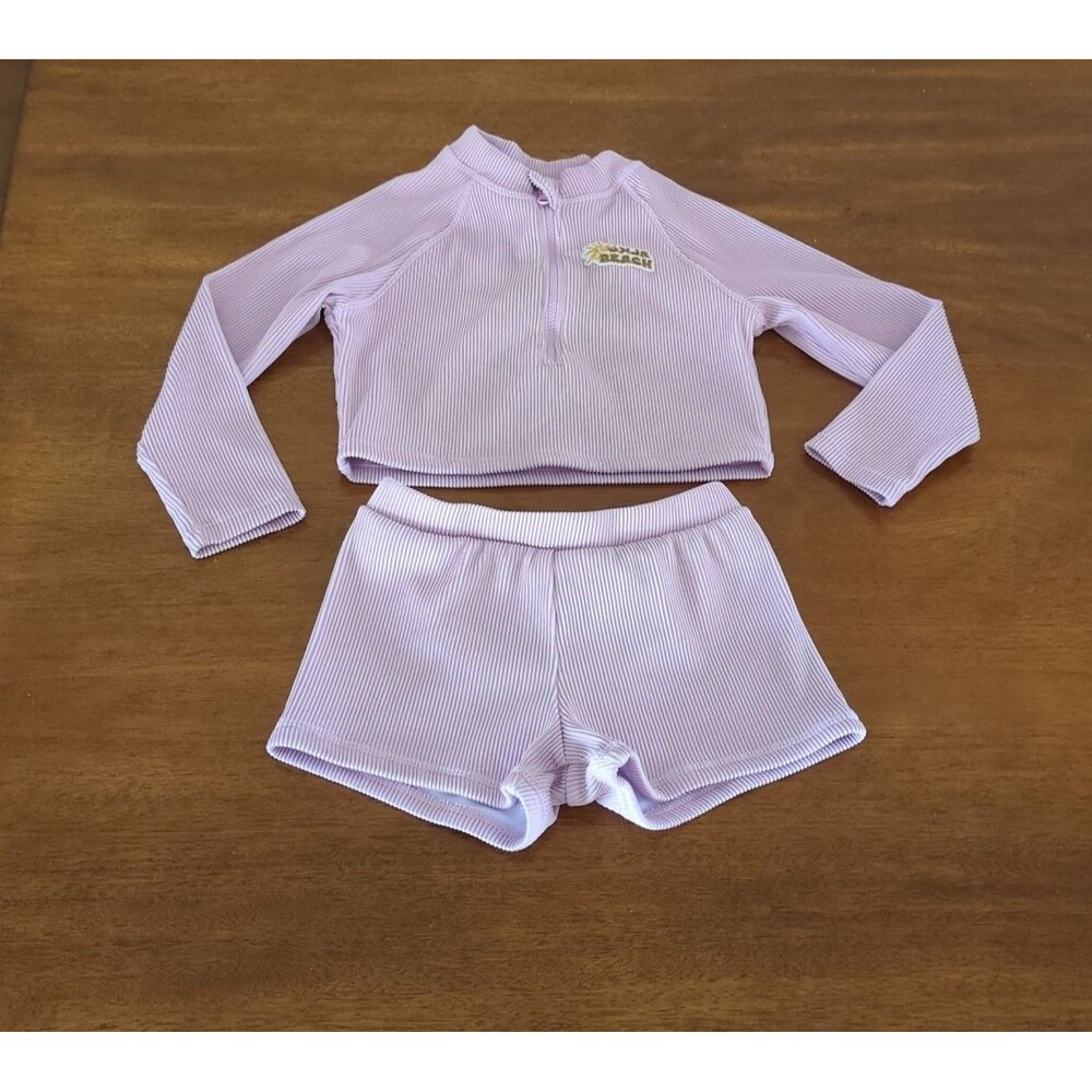 Zara girls long sleeve rash guard two piece swimsuit lavender size 6/7 VGUC